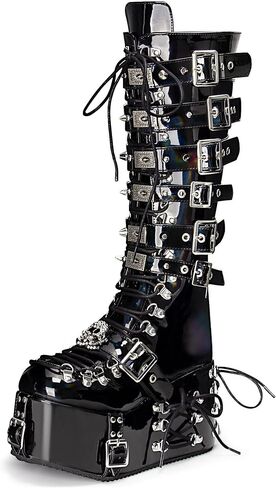 CECEIN Women Holographic Punk Rivet Goth Platform Boots in Saudi Arabia