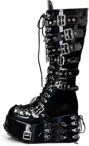 CECEIN Women Holographic Punk Rivet Goth Platform Boots in Saudi Arabia