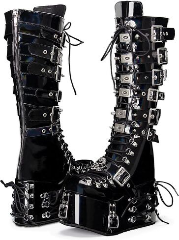 CECEIN Women Holographic Punk Rivet Goth Platform Boots in Saudi Arabia