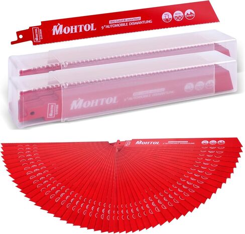 50 حزمة 9 بوصة 14/18 TPI شفرة المنشار الترددية للتفكيك التلقائي، 1/16-5/16 قطع معدنية متوسطة، أسنان M42 مع كوبالت ثنائية المعدن، شفرة منشار ترددية من سبائك الصلب من الكربيد لهدم الفولاذ in Kuwait