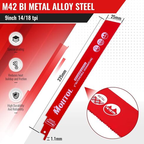50 حزمة 9 بوصة 14/18 TPI شفرة المنشار الترددية للتفكيك التلقائي، 1/16-5/16 قطع معدنية متوسطة، أسنان M42 مع كوبالت ثنائية المعدن، شفرة منشار ترددية من سبائك الصلب من الكربيد لهدم الفولاذ in Kuwait