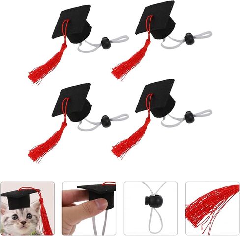 Amosfun 4pcs cat hat Dog Cap and Gown Graduation top Hats Outfit Mini Puppy -Lovely Mini Graduation Hats Graduation -Caps Bow Ties Pet Decorations in Saudi Arabia