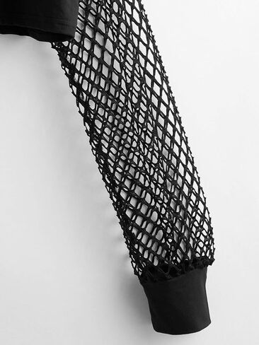 Verdusa Women's Fishnet Crop Hoodie Drop Shoulder Long Sleeve Sweatshirt Pullover in Saudi Arabia