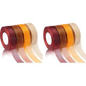4 Rolls Fall Sheer Chiffon Ribbon 200 Yards Autumn Ribbon Pure Color Fabric Ribbon Polyester Wrapping Ribbon Transparent Organza Ribbon for Thanksgiving Presents Wrapping Party Decor(1'' Wide) in Kuwait