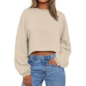 Trendy Queen Womens Crewneck Sweatshirts Oversized Crop Tops Long Sleeve Shirts Gym Clothes Fall Winter Fashion Outfits 2024 in Kuwait