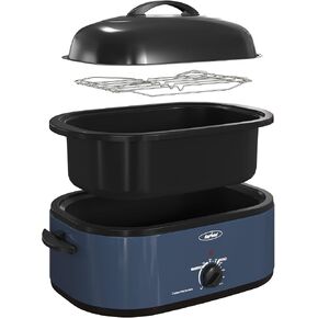 Royalcraft Roaster Oven with Self-Basting Lid, 18qt Electric Roaster with Removable Pan & Rack, Turkey Roaster Oven with Defrost & Warm Function, Stainless Steel, Blue in Saudi Arabia