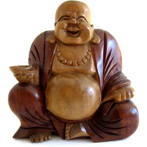 OMA Happy Buddha Laughing Buddha Wood Carved Statue for Luck and Prosperity BRAND in Kuwait