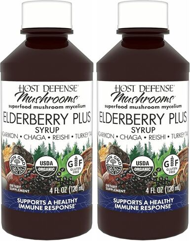 Host Defense Elderberry Plus Syrup - Immune & Respiratory Supplement* - Liquid Mushroom Supplement with Turkey Tail, Reishi, Agarikon & Chaga* - Lung Support Supplement* - 4 fl oz (12 Servings) in Kuwait