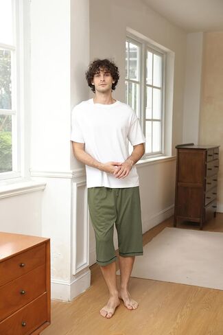 Cromoncent Men's Stretch Modal Pajama Capri Pants with Pockets in Saudi Arabia