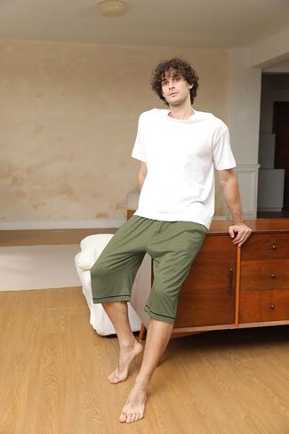 Cromoncent Men's Stretch Modal Pajama Capri Pants with Pockets in Saudi Arabia