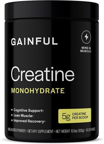 مسحوق الكرياتين Gainful، مكمل للأحماض الأمينية بعد التمرين، دعم العضلات والطاقة والتركيز، 5 جرام كرياتين مونوهيدرات، بدون نكهة، 28 حصة in Kuwait