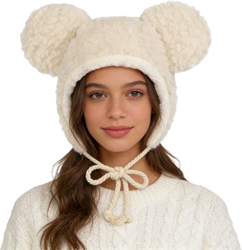 Fuzzy Bear Beanie Hat Faux Fur Trapper Cap Windproof Thermal Ushanka Plush Trooper Hat Winter Warm Sherpa Peruvian Cap Women in Kuwait