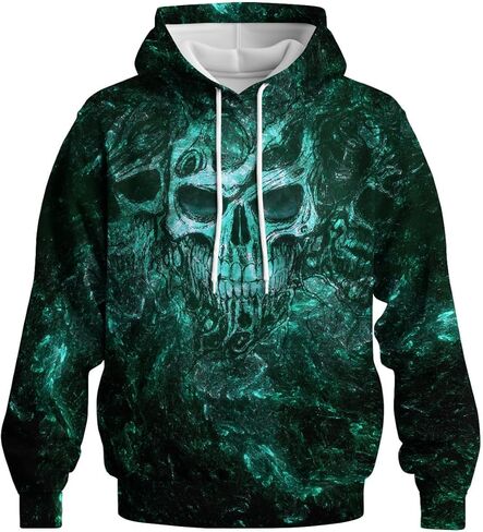 Mens Skull 3D Graphic Print Hoodie Sweatshirts Pullover Tops with Pocket in Kuwait