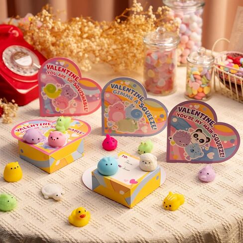 JOYIN 28 Packs Valentine Stress Relief Dinosaur Mochi Toys with 4-Design Boxes Party Favors Set for Kids Valentine Classroom Exchange, Holiday Party, Game Prizes and Gift Basket Stuffers in Kuwait