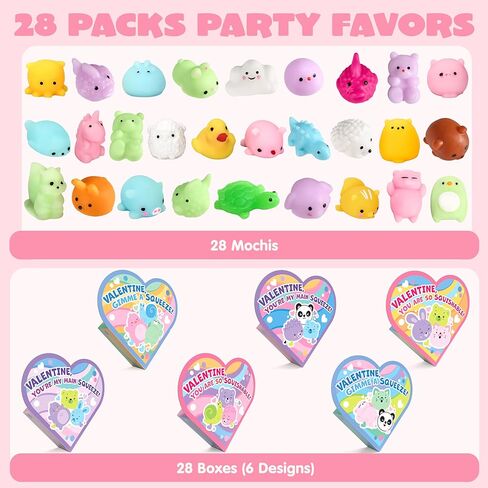 JOYIN 28 Packs Valentine Stress Relief Dinosaur Mochi Toys with 4-Design Boxes Party Favors Set for Kids Valentine Classroom Exchange, Holiday Party, Game Prizes and Gift Basket Stuffers in Kuwait