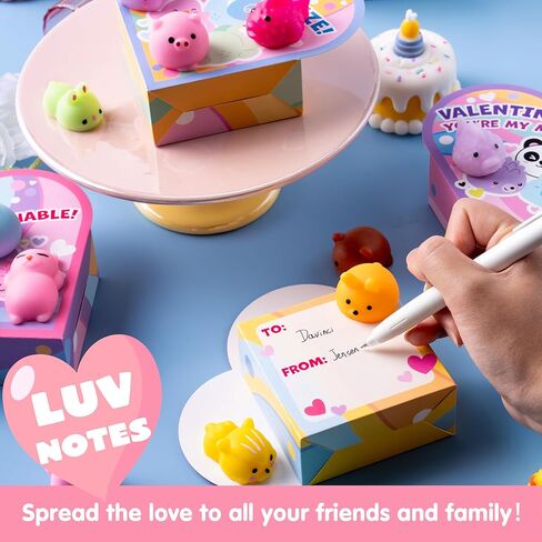 JOYIN 28 Packs Valentine Stress Relief Dinosaur Mochi Toys with 4-Design Boxes Party Favors Set for Kids Valentine Classroom Exchange, Holiday Party, Game Prizes and Gift Basket Stuffers in Kuwait