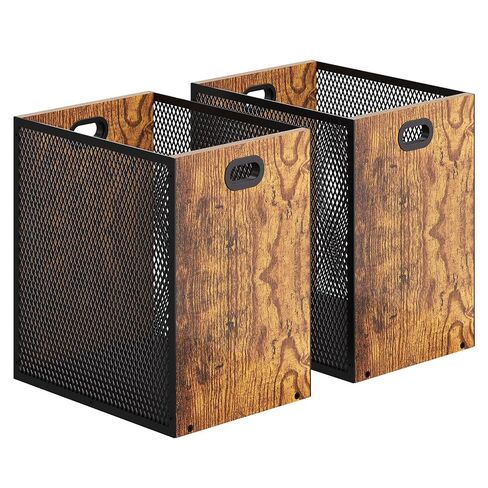 سلة مهملات مستطيلة، سلة مهملات خشبية قديمة مع شبكة حديدية، سلة قمامة بمقابض للمنزل والمكتب والحمام وغرفة النوم وغرفة المعيشة والنوم، 11.02 بوصة × 9.84 بوصة × 11.81 بوصة 4 جالون in Kuwait