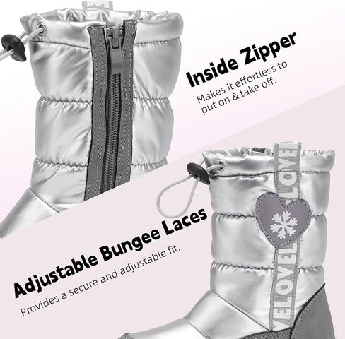 TZJS Girls Winter Boots Lightweight Kids Snow Boots Adjustable and Side Zipper Girl Outdoor Warm Boot Cold Weather Shoes with Faux Fur Lined for Toddler/Little Kids in Kuwait