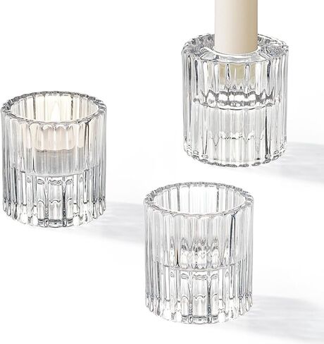 Torre & Tagus Reversible Single Glass Candle Holder for Pillar Candles & Tealights, Ribbed Candle Holder, Fluted Candle Holder & Clear Candle Holder for Wedding or Dinner Tablescape Home Decor (Anya) in Saudi Arabia