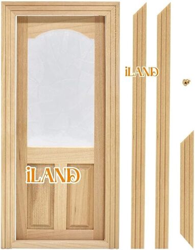 iLAND Dollhouse Door on 1 12 Scale, Unfinished Paintable Wooden Door w/ 3D Windowpane Reflecting Rainbow Light & Golden Metal Handles, Miniature Building Supplies Dollhouse Furniture & Decor in Kuwait
