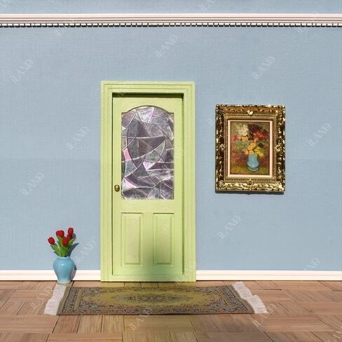 iLAND Dollhouse Door on 1 12 Scale, Unfinished Paintable Wooden Door w/ 3D Windowpane Reflecting Rainbow Light & Golden Metal Handles, Miniature Building Supplies Dollhouse Furniture & Decor in Kuwait