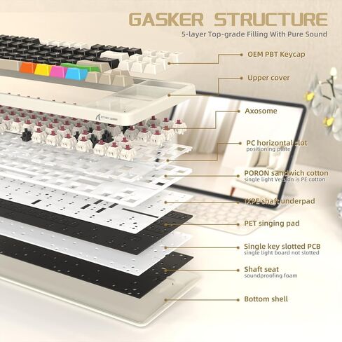 ATTACK SHARK X87 Wireless Mechanical Gaming Keyboard, Tri-Mode BT5.0/2.4GHz/USB-C Gasket Hot Swappable Custom Keyboard, Pre-lubed Strawberry Switches, 75% TKL RGB Backlit Keyboard-Cheese White in Kuwait