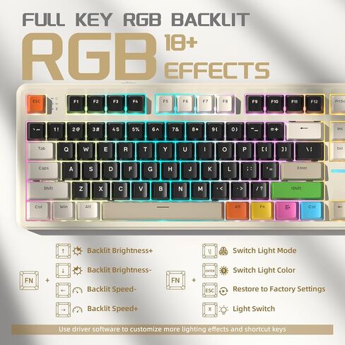 ATTACK SHARK X87 Wireless Mechanical Gaming Keyboard, Tri-Mode BT5.0/2.4GHz/USB-C Gasket Hot Swappable Custom Keyboard, Pre-lubed Strawberry Switches, 75% TKL RGB Backlit Keyboard-Cheese White in Kuwait