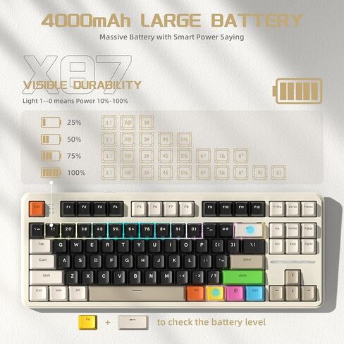 ATTACK SHARK X87 Wireless Mechanical Gaming Keyboard, Tri-Mode BT5.0/2.4GHz/USB-C Gasket Hot Swappable Custom Keyboard, Pre-lubed Strawberry Switches, 75% TKL RGB Backlit Keyboard-Cheese White in Kuwait