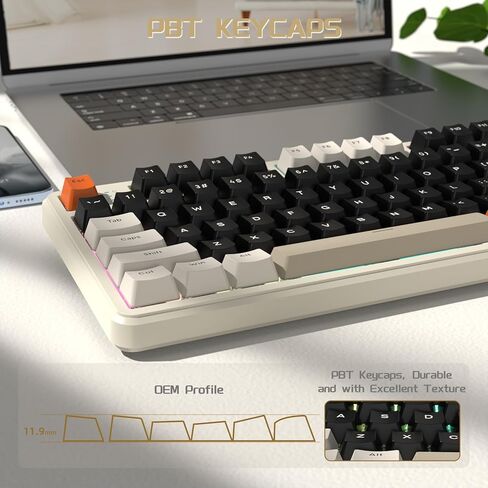 ATTACK SHARK X87 Wireless Mechanical Gaming Keyboard, Tri-Mode BT5.0/2.4GHz/USB-C Gasket Hot Swappable Custom Keyboard, Pre-lubed Strawberry Switches, 75% TKL RGB Backlit Keyboard-Cheese White in Kuwait