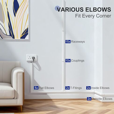 جدار إخفاء سلك Delamu، أغطية سلك للأسلاك على الحائط، أغطية أسلاك كبيرة لمخفي كابلات الحبال، أغطية أسلاك 94.5 بوصة للتلفزيون على غطاء كابل الحائط، مجموعة إدارة الكابلات سهلة الإعداد، 6X W1.0 H0.53in in Kuwait