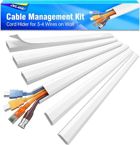 Delamu TV Cord Hider, Cord Covers for 3-4 Wires on Wall, Large Cable Hider Cable Management, Easy Set up Wire Hiders Wire Covers for Cords on Wall, TV Cables Cover Raceway, 6X W1.18 H0.67in, White in Saudi Arabia