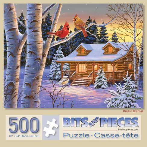 Bits and Pieces - 300 Large Piece Jigsaw Puzzle for Adults - Rustic Retreat - 300 pc Snowy Winter Scene Jigsaw by Artist William Vanderdasson in Saudi Arabia