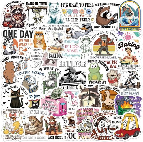 Chivertion 400 Pcs Funny Stickers Funny Stickers for Adults Cool Stickers Laptop Stickers Waterproof Sticker Sarcastic Stickers Hat Wall Window Bumper Sticker, 50 Styles in Kuwait