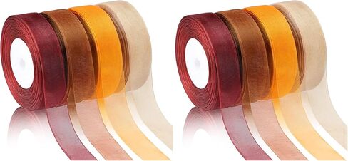 4 Rolls Fall Sheer Chiffon Ribbon 200 Yards Autumn Ribbon Pure Color Fabric Ribbon Polyester Wrapping Ribbon Transparent Organza Ribbon for Thanksgiving Presents Wrapping Party Decor(1'' Wide) in Kuwait
