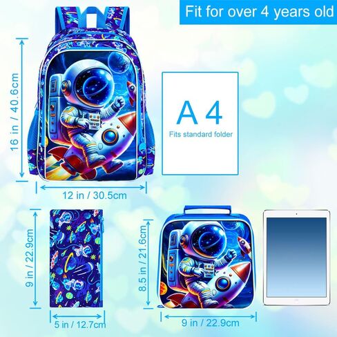 حقيبة ظهر مكونة من 3 قطع للأولاد، مجموعة حقائب كتب للأطفال من كوالا مقاس 16 بوصة لرياض الأطفال في مرحلة ما قبل المدرسة الابتدائية، وحقائب ظهر مدرسية مع صندوق غداء (أزرق) in Kuwait