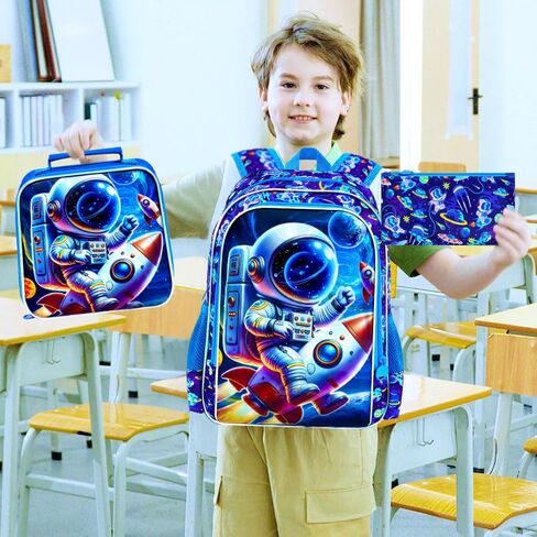 حقيبة ظهر مكونة من 3 قطع للأولاد، مجموعة حقائب كتب للأطفال من كوالا مقاس 16 بوصة لرياض الأطفال في مرحلة ما قبل المدرسة الابتدائية، وحقائب ظهر مدرسية مع صندوق غداء (أزرق) in Kuwait