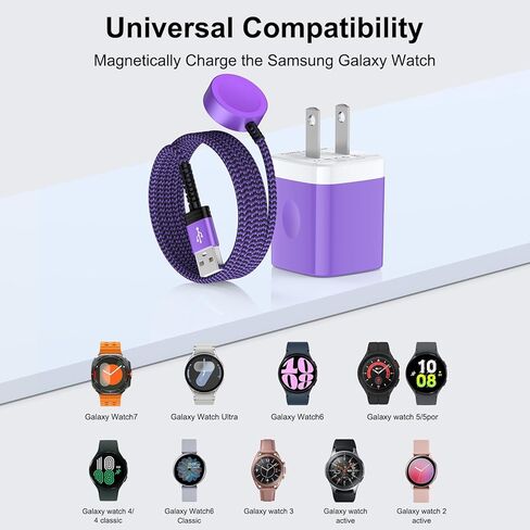 USB C Samsung Watch Charger Magnetic Fast Charging Cable for Galaxy Watch 7/Ultra/6/6 Classic/5 Pro/5/4/3/Active2,25W Dual USB C Fast Charger Block with 3FT Type C Wireless Charging Dock in Kuwait