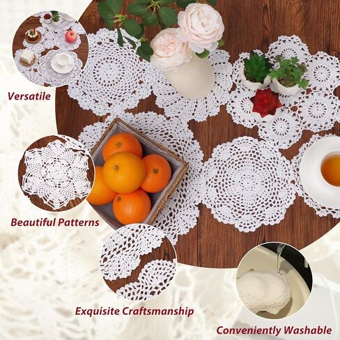 kilofly 14 pcs Cotton Crochet Doilies 4"-11.5" Handmade White Beige Placemats in Kuwait
