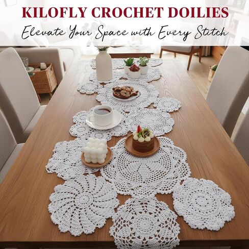 kilofly 14 pcs Cotton Crochet Doilies 4"-11.5" Handmade White Beige Placemats in Kuwait