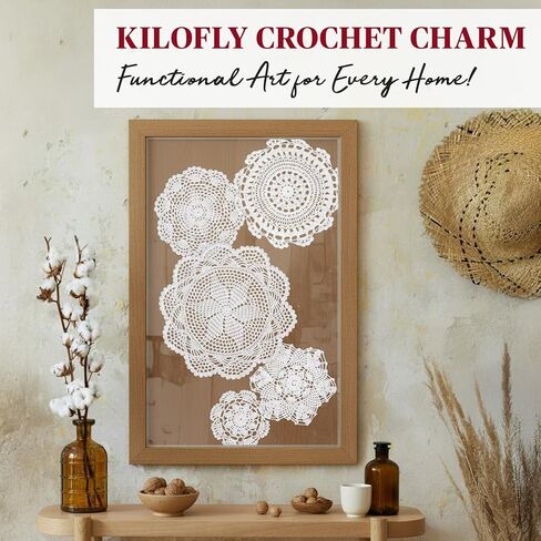 kilofly 14 pcs Cotton Crochet Doilies 4"-11.5" Handmade White Beige Placemats in Kuwait