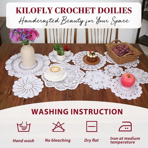 kilofly 14 pcs Cotton Crochet Doilies 4"-11.5" Handmade White Beige Placemats in Kuwait