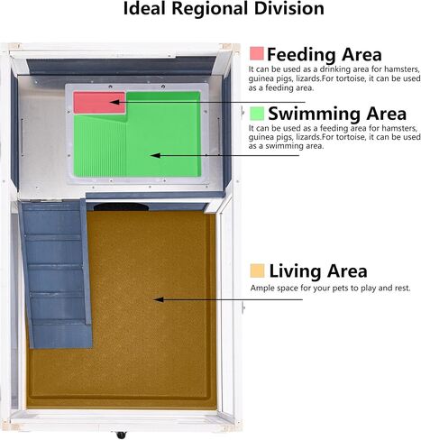 حاوية سلحفاة خشبية من بيراسيل مع حامل إضاءة قابل للتعديل، قفص للزواحف من طبقتين مع منطقة تغذية لمنطقة السباحة، بيت السلاحف للحيوانات الصغيرة والسحالي والهامستر (رمادي) in Kuwait