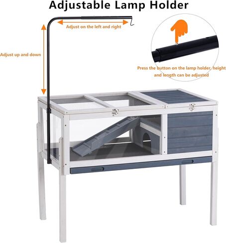 حاوية سلحفاة خشبية من بيراسيل مع حامل إضاءة قابل للتعديل، قفص للزواحف من طبقتين مع منطقة تغذية لمنطقة السباحة، بيت السلاحف للحيوانات الصغيرة والسحالي والهامستر (رمادي) in Kuwait