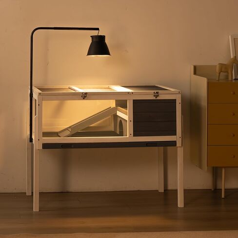 حاوية سلحفاة خشبية من بيراسيل مع حامل إضاءة قابل للتعديل، قفص للزواحف من طبقتين مع منطقة تغذية لمنطقة السباحة، بيت السلاحف للحيوانات الصغيرة والسحالي والهامستر (رمادي) in Kuwait