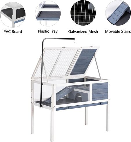 حاوية سلحفاة خشبية من بيراسيل مع حامل إضاءة قابل للتعديل، قفص للزواحف من طبقتين مع منطقة تغذية لمنطقة السباحة، بيت السلاحف للحيوانات الصغيرة والسحالي والهامستر (رمادي) in Kuwait