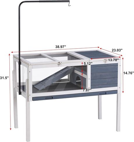 حاوية سلحفاة خشبية من بيراسيل مع حامل إضاءة قابل للتعديل، قفص للزواحف من طبقتين مع منطقة تغذية لمنطقة السباحة، بيت السلاحف للحيوانات الصغيرة والسحالي والهامستر (رمادي) in Kuwait