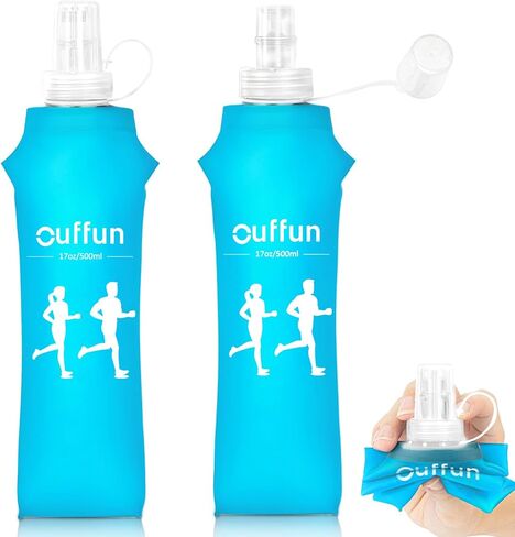 2 Pack Soft Water Bottle, TPU Collapsible Flask Foldable Bottles for Hydration Pack, BPA-Free, Running Lightweight Water Bottle for Outdoor Sports like Hiking Cycling Climbing Running (17OZ/500ml) in Kuwait