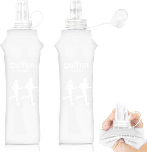 2 Pack Soft Water Bottle, TPU Collapsible Flask Foldable Bottles for Hydration Pack, BPA-Free, Running Lightweight Water Bottle for Outdoor Sports like Hiking Cycling Climbing Running (17OZ/500ml) in Saudi Arabia
