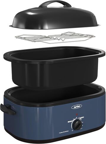 Royalcraft Roaster Oven with Self-Basting Lid, 18qt Electric Roaster with Removable Pan & Rack, Turkey Roaster Oven with Defrost & Warm Function, Stainless Steel, Blue in Saudi Arabia