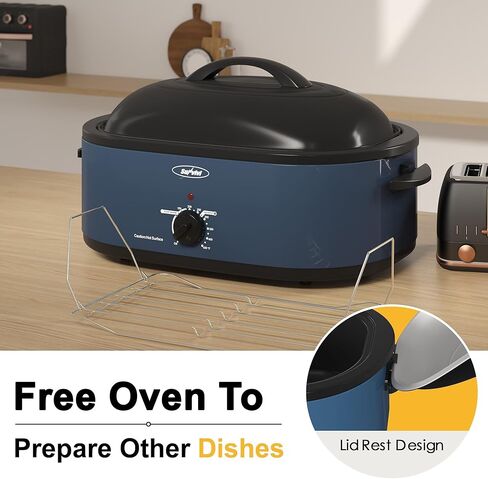 Royalcraft Roaster Oven with Self-Basting Lid, 18qt Electric Roaster with Removable Pan & Rack, Turkey Roaster Oven with Defrost & Warm Function, Stainless Steel, Blue in Saudi Arabia